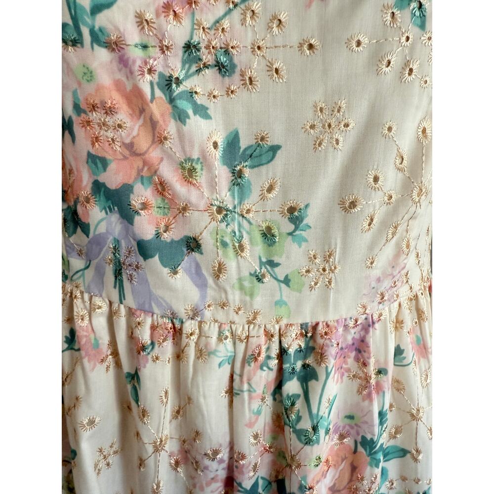 Lovelo Floral Eyelet Tiered Puff Sleeve Midi Dress Size Large - Picture 5 of 6